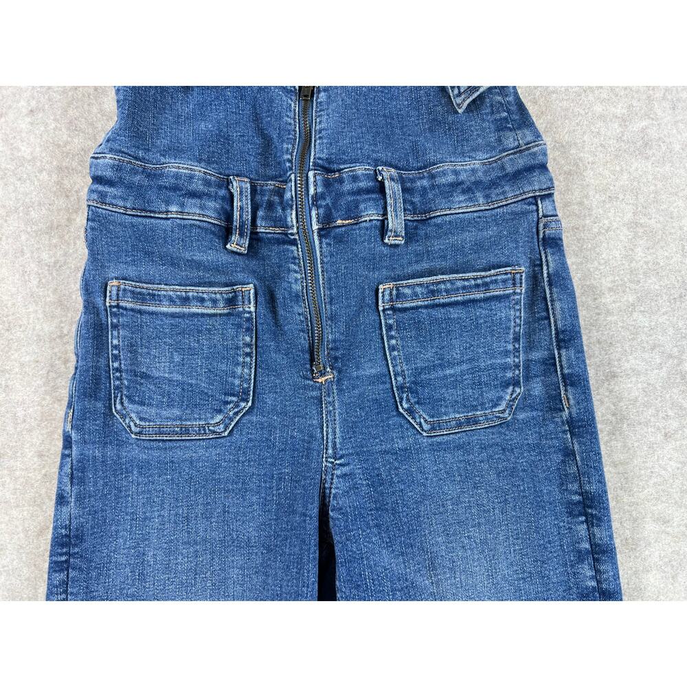 American Eagle Stretch Flare Overalls Raw Hem Adjustable Straps Size 2 Regular - Picture 7 of 14